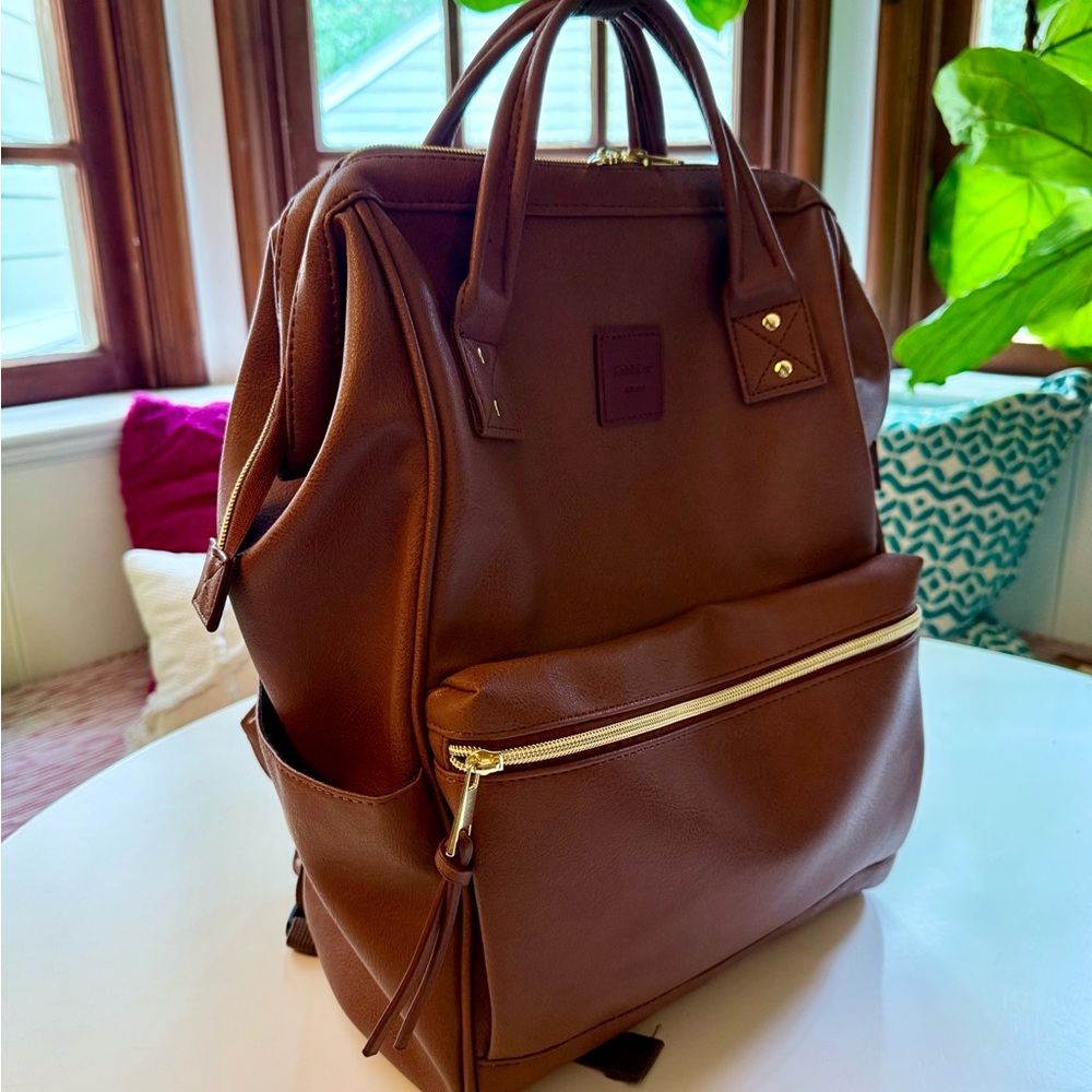 Brown Vegan Leather Backpack